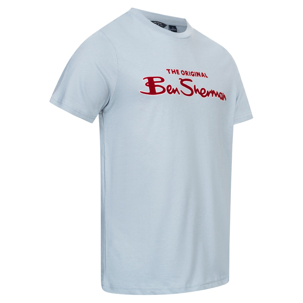 BEN SHERMAN T-shirt voor heren met gevlokt logo 0076268N-ICEBLUE