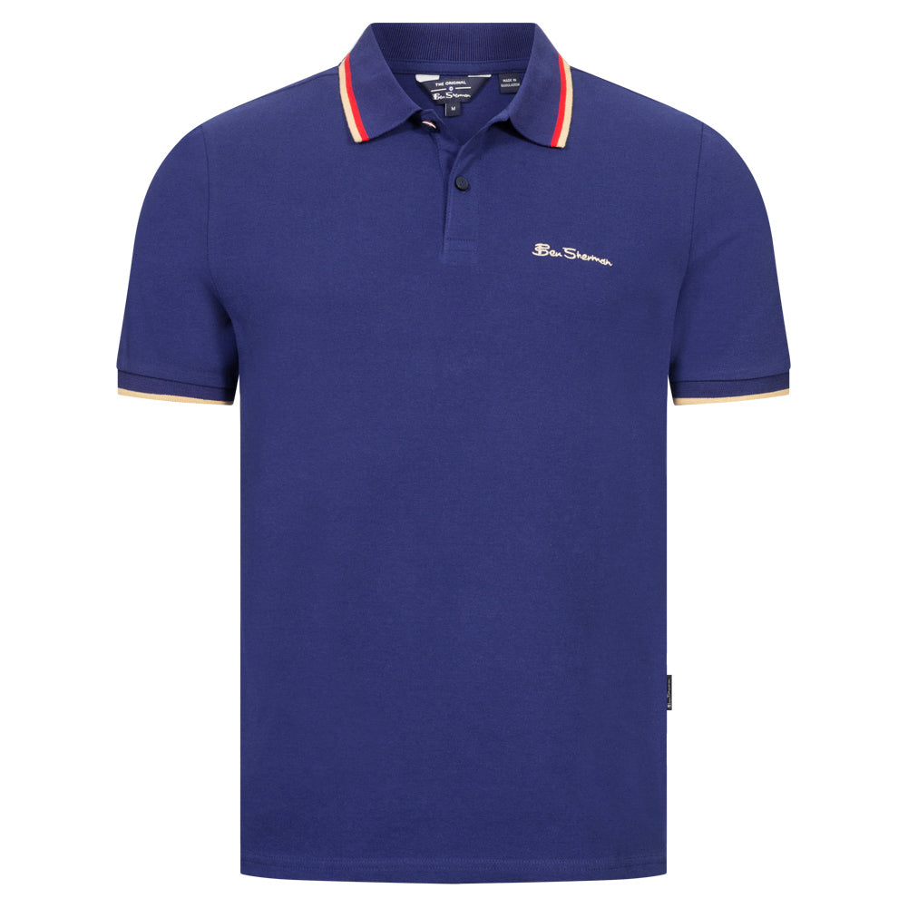 BEN SHERMAN Polo met dubbele bies voor heren 0076270-TWILIGHTDENIM