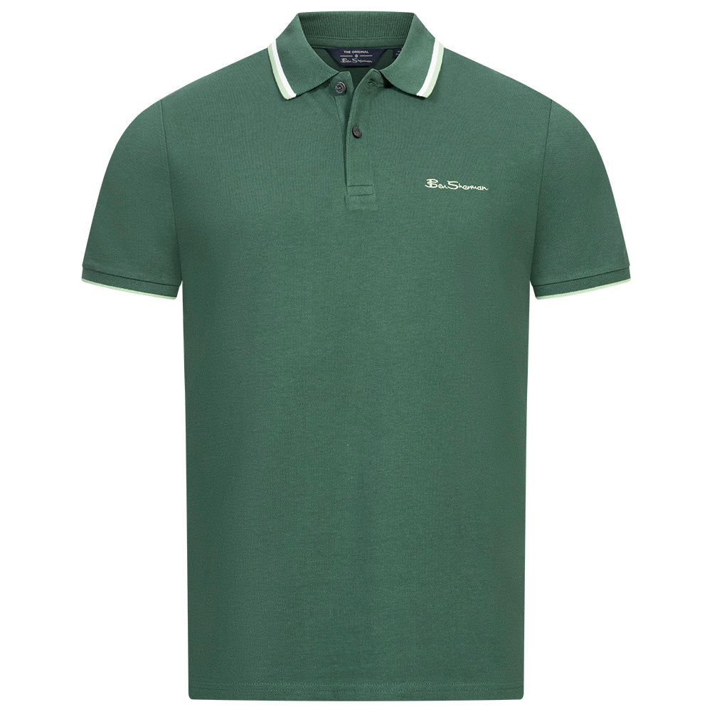 BEN SHERMAN Poloshirt voor heren met dubbele bies 0076270NR-Green