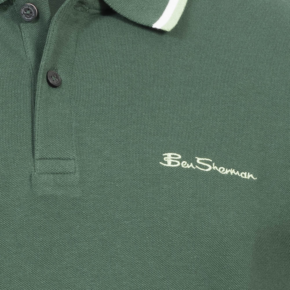 BEN SHERMAN Poloshirt voor heren met dubbele bies 0076270NR-Green