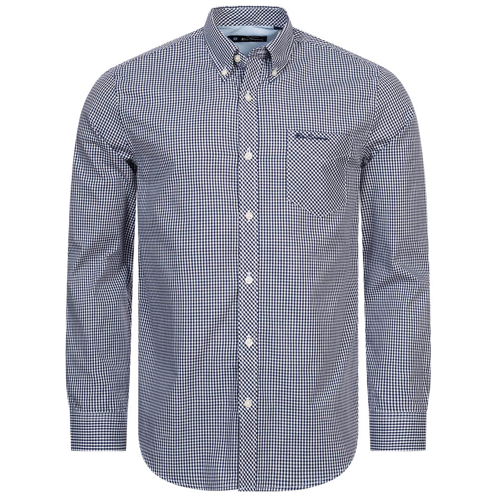 BEN SHERMAN Gingham Heren overhemd met lange mouwen 0077859-NAVY