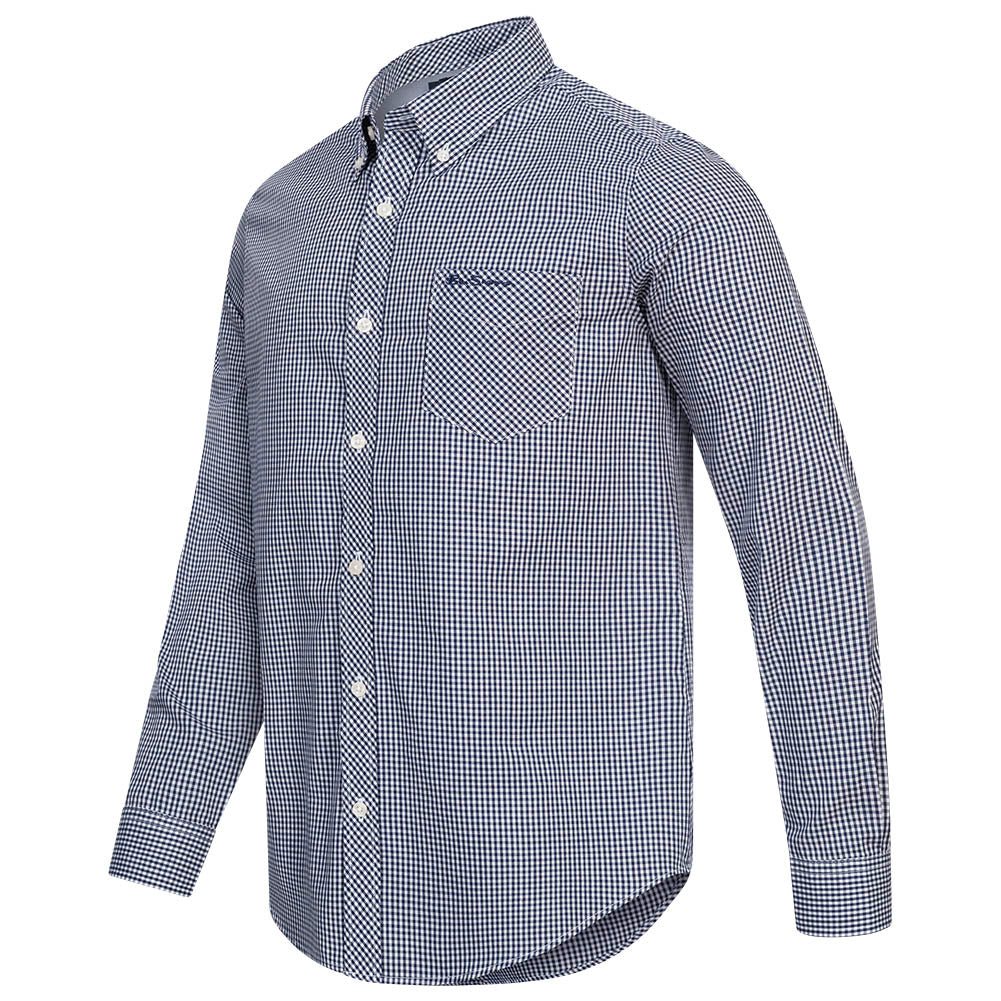 BEN SHERMAN Gingham Heren overhemd met lange mouwen 0077859-NAVY