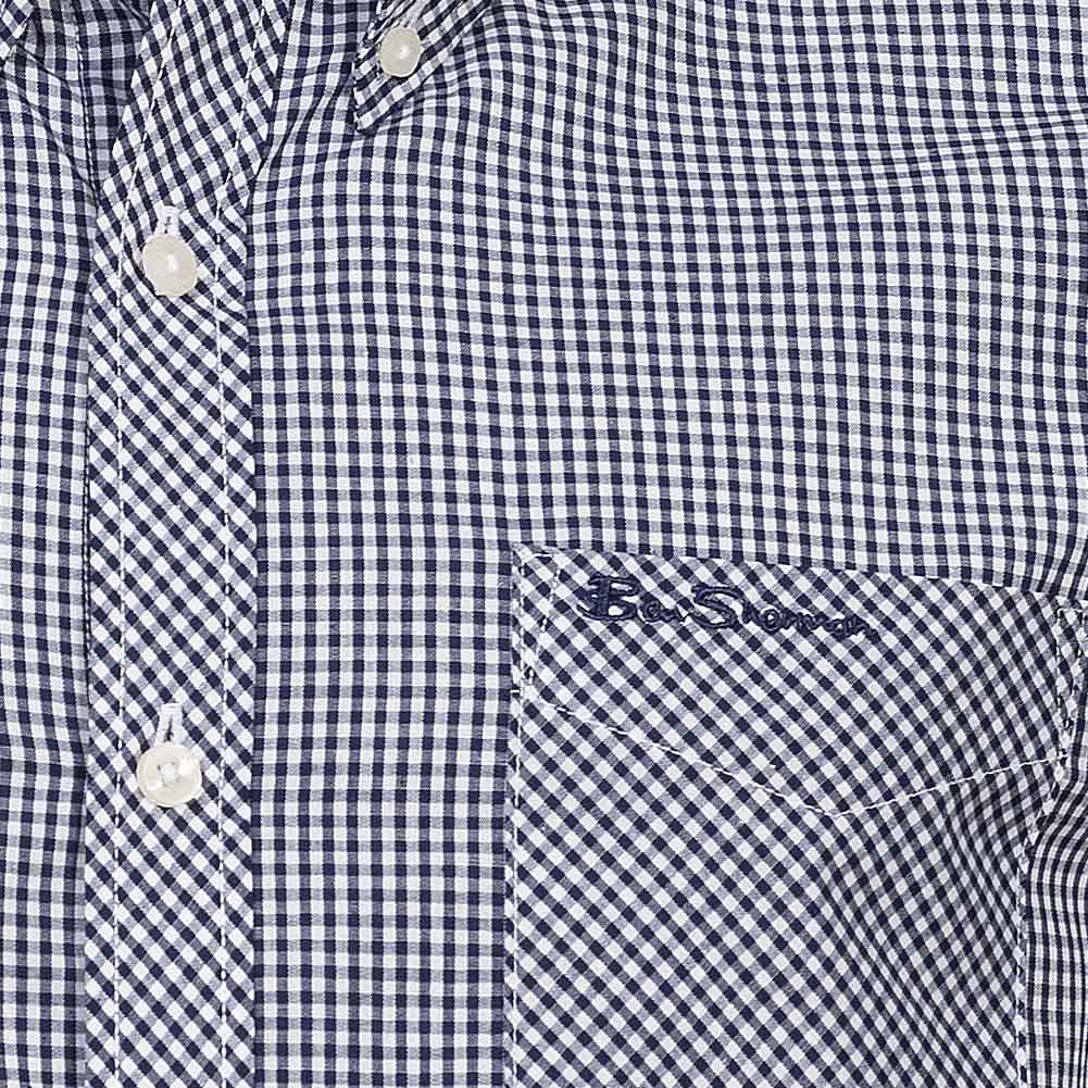 BEN SHERMAN Gingham Heren overhemd met lange mouwen 0077859-NAVY