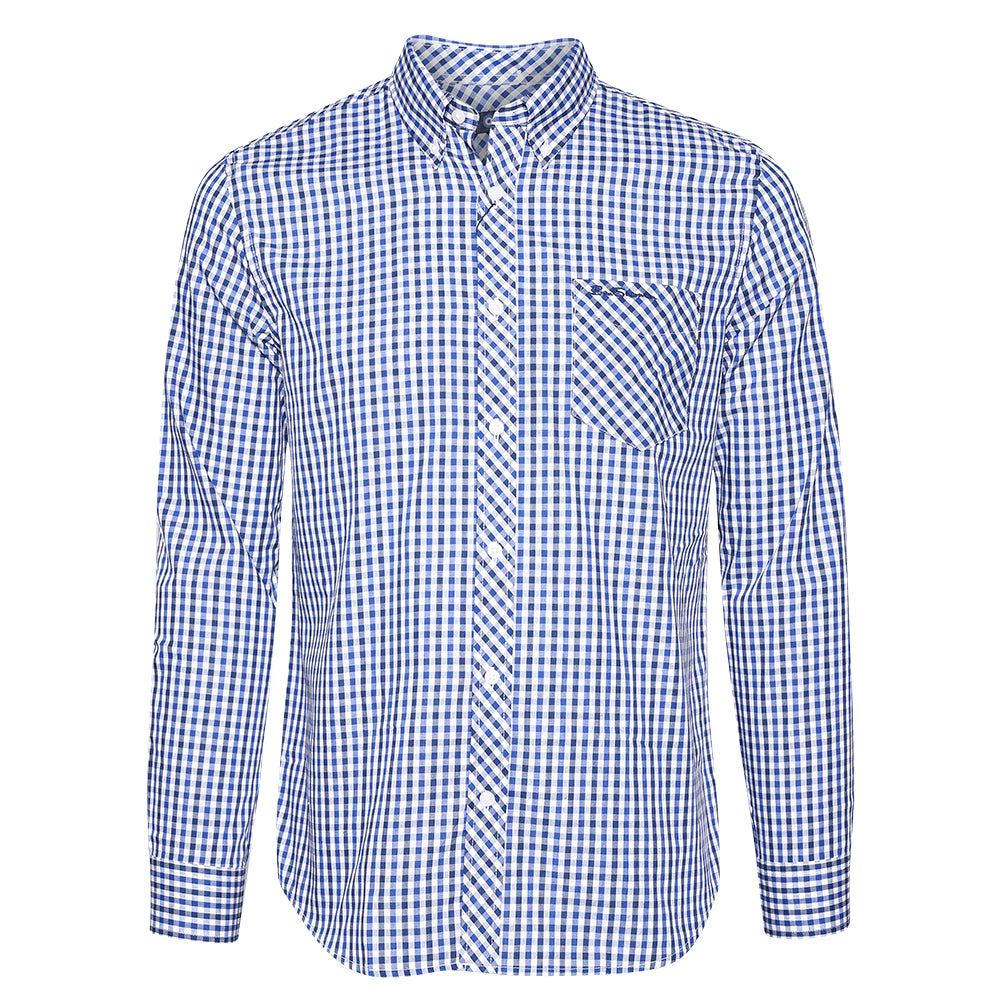 BEN SHERMAN Gingham heren overhemd met lange mouwen 0077860-BLUE