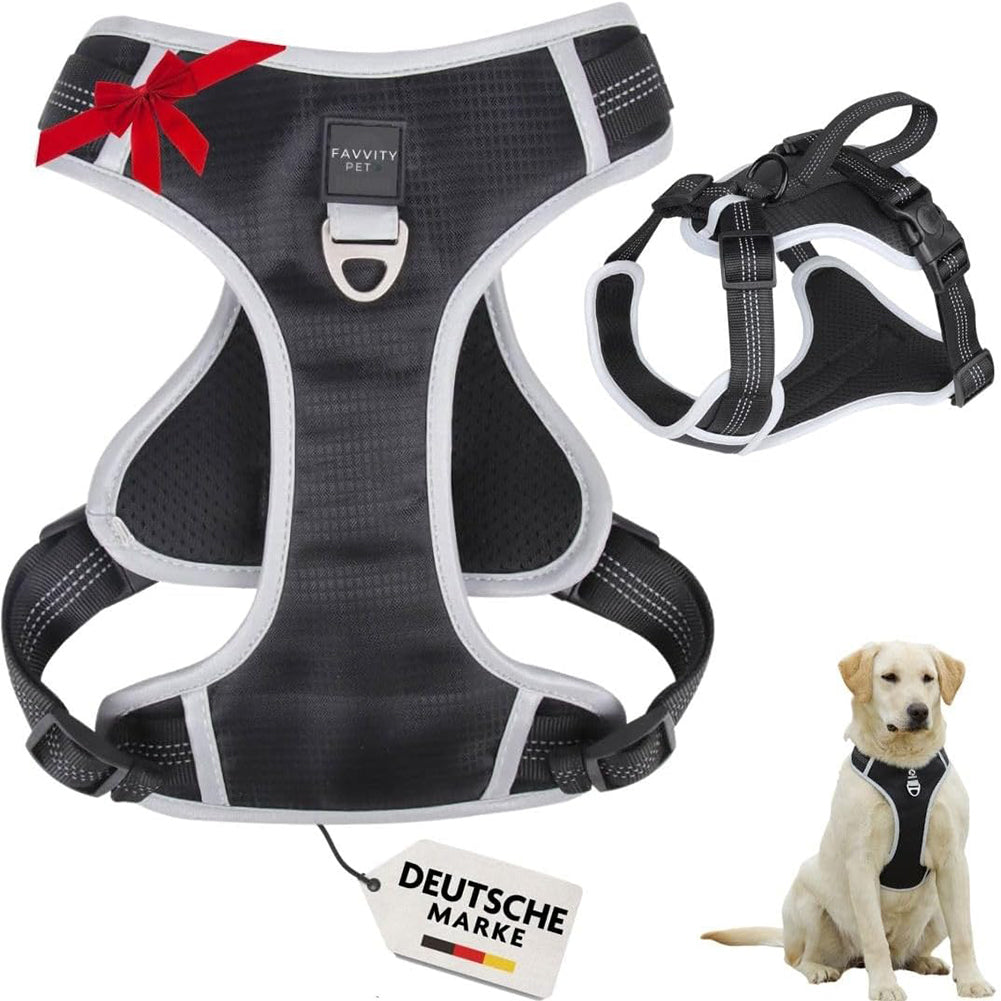 FAVVITY PET gevoerd reflecterend anti-trek hondentuig zwart
