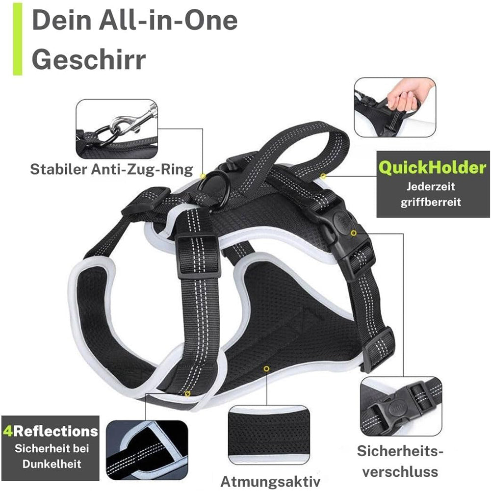 FAVVITY PET gevoerd reflecterend anti-trek hondentuig zwart