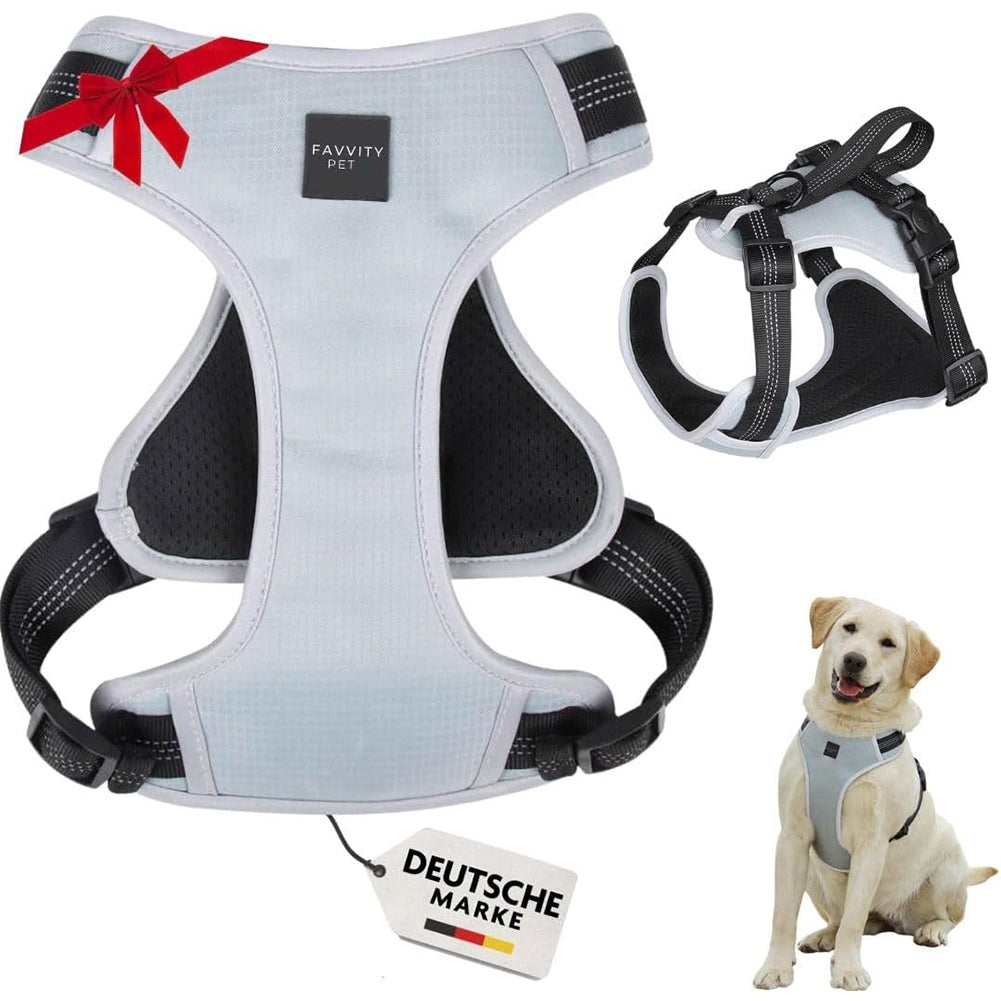 FAVVITY PET gevoerd reflecterend anti-trekharnas voor honden grijs