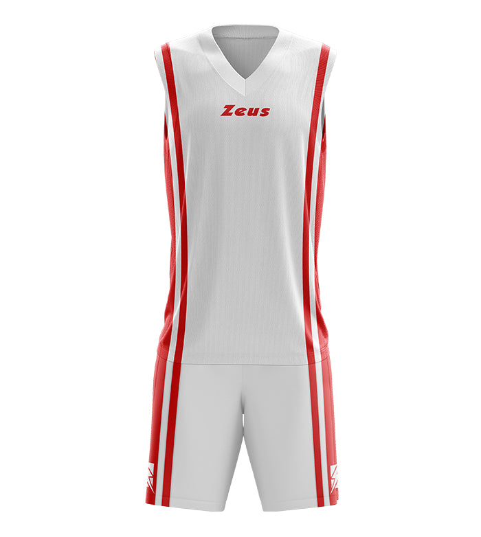 Zeus tenue Bozo basketbalshirt + korte broek 2-delig wit/rood