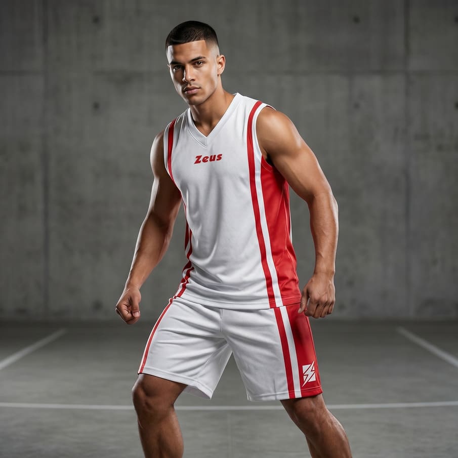Zeus tenue Bozo basketbalshirt + korte broek 2-delig wit/rood