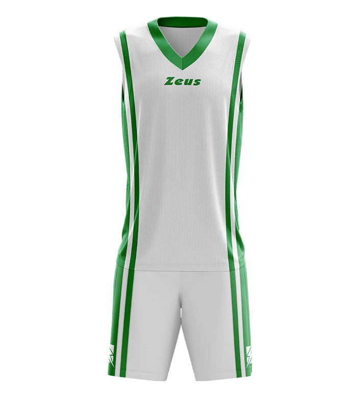 Zeus Kit Bozo Basketbaltenue + korte broek 2-delig. Wit/groen