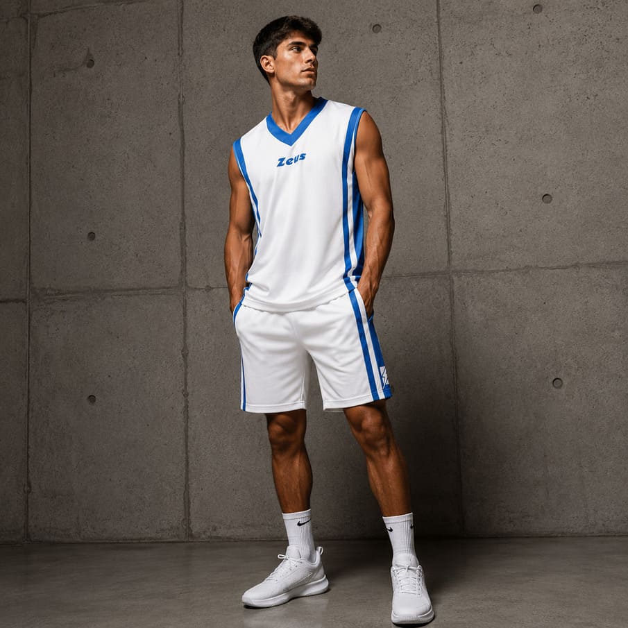 Zeus Kit Bozo Basketbalshirt + Short 2-delig wit/royal
