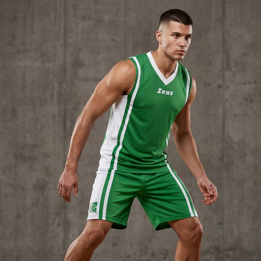 Zeus Kit Bozo Basketbalshirt + korte broek 2-delig. groen/wit