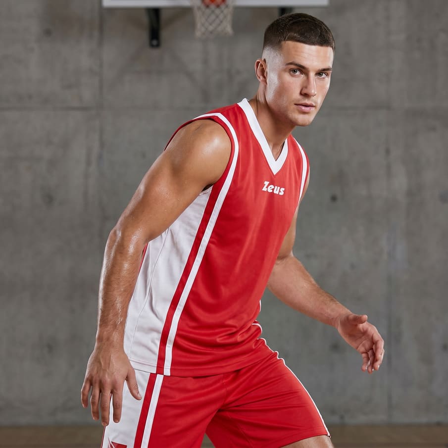 Zeus Kit Bozo Basketbal T-shirt + Korte broek 2-delig. rood/wit