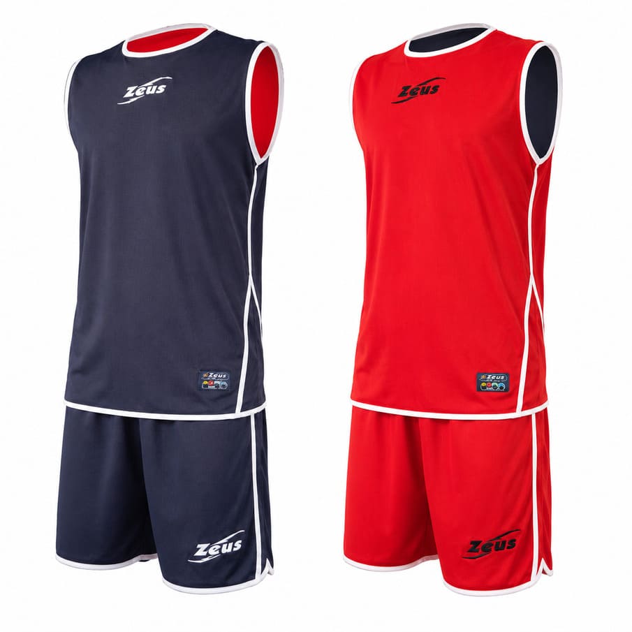 Zeus Kit Doppio Basket omkeerbaar shirt + short blauw/rood