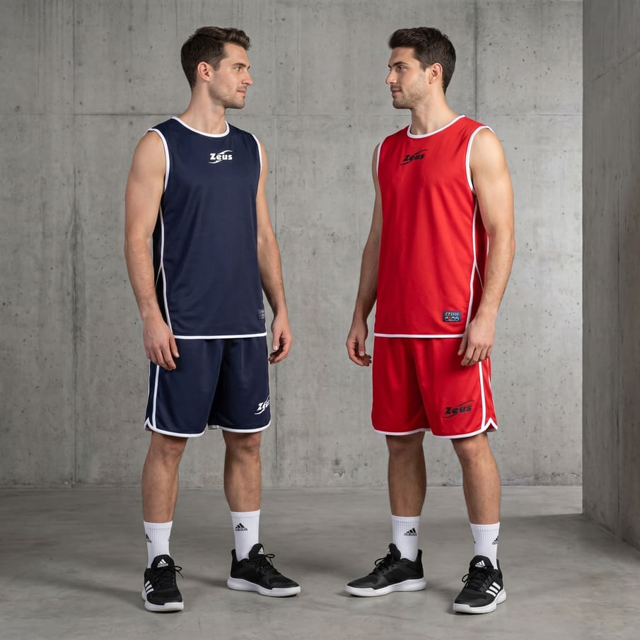 Zeus Kit Doppio Basket omkeerbaar shirt + short blauw/rood