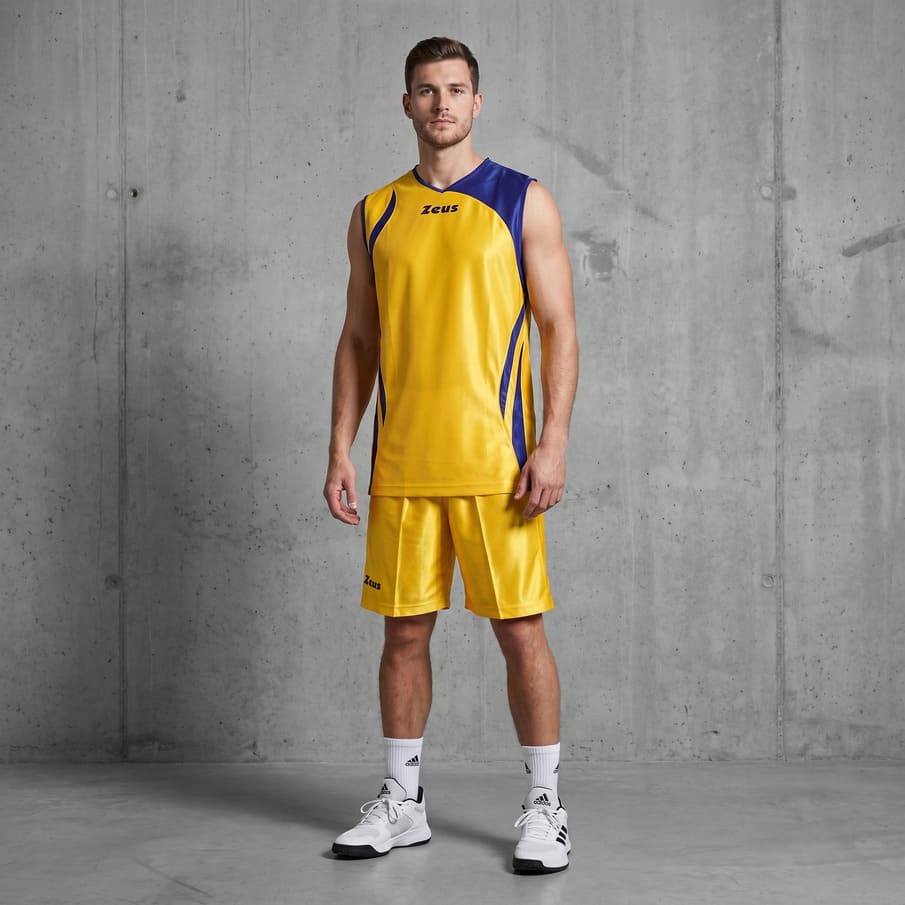 Zeus Kit Saett Heren Basketbalshirt + -Short geel/blauw