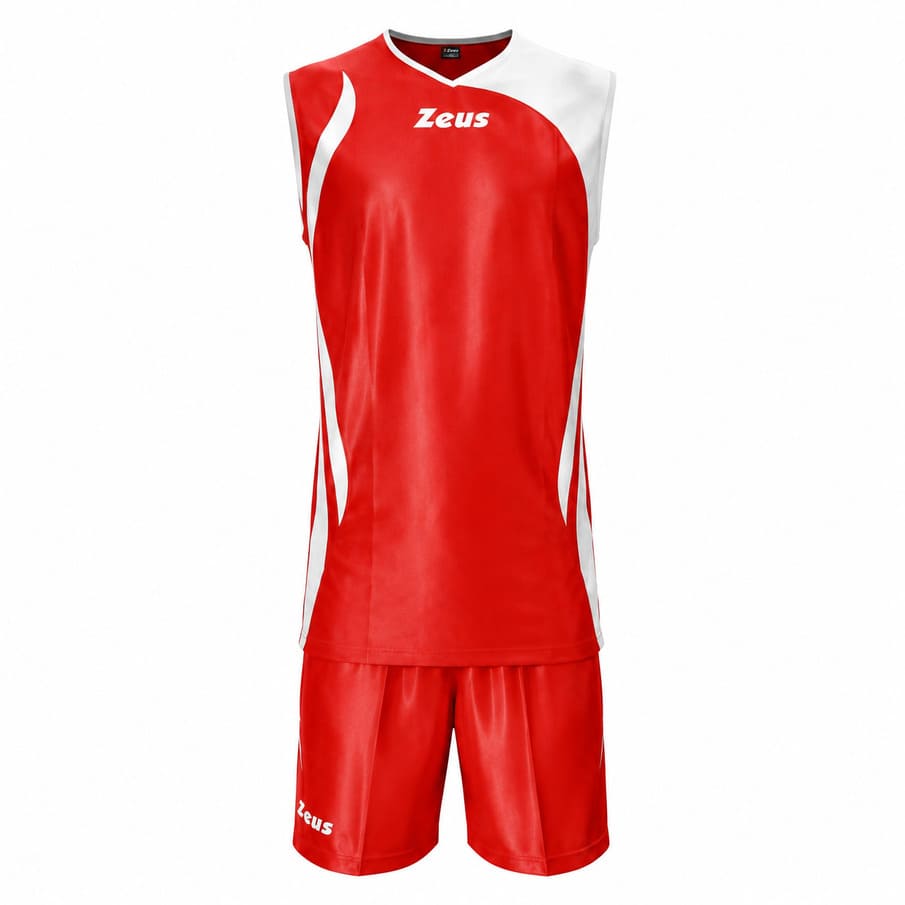 Zeus Kit Saett Heren Basketbal T-shirt + Shorts rood/wit