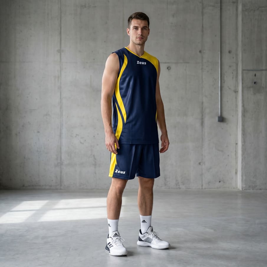 Zeus Kit Saett Heren Basketbalshirt + Korte Broek blauw/fluor
