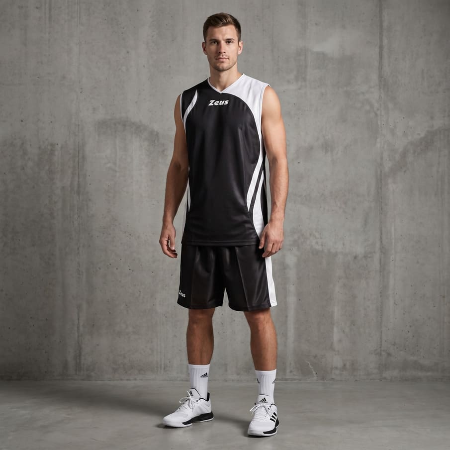 Zeus Kit Saett Heren Basketbalshirt + -broek zwart/wit