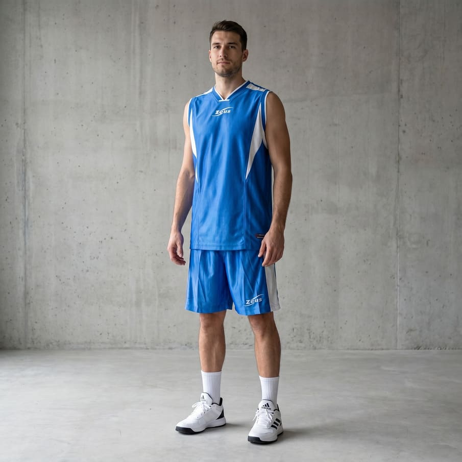 Zeus Kit Sante basketbal tenue + short koningsblauw/wit
