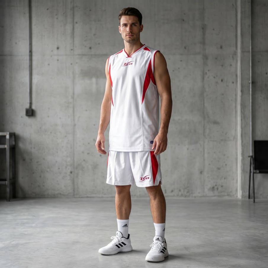 Zeus Kit Sante basketbalshirt + korte broek wit/rood