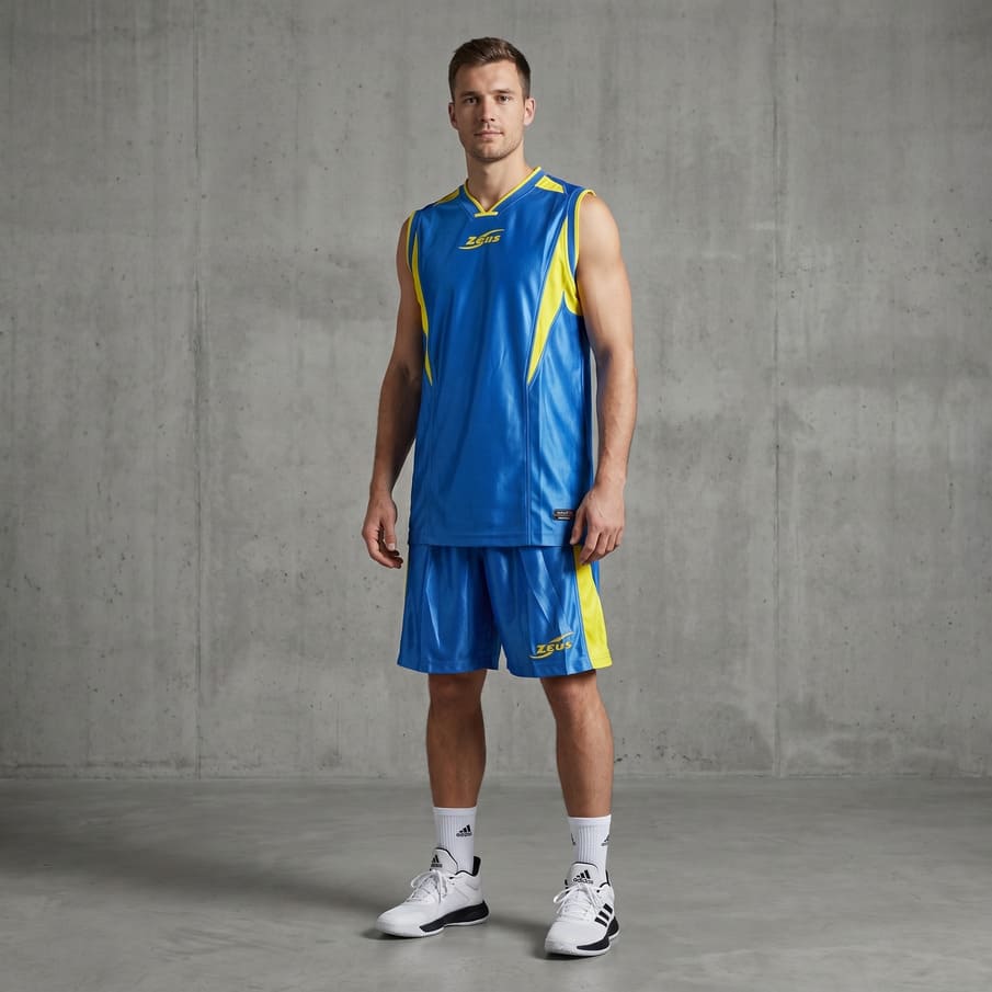 Zeus Kit Sante basketbalshirt + korte broek koningsblauw/geel