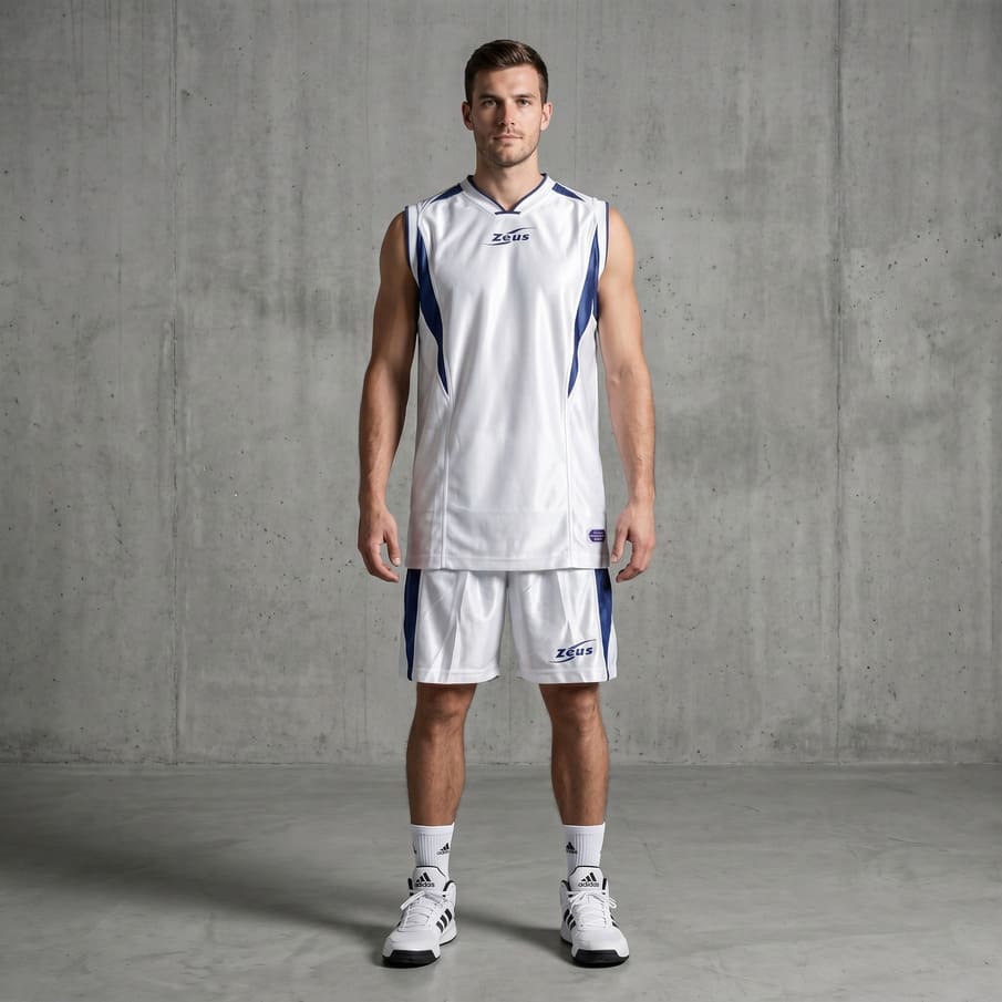Zeus Kit Sante basketbal tenue + shorts wit/blauw