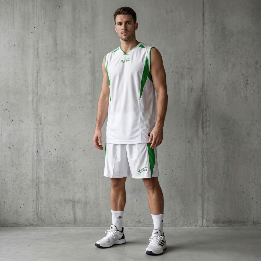 Zeus Kit Sante basketbalshirt + korte broek wit/groen