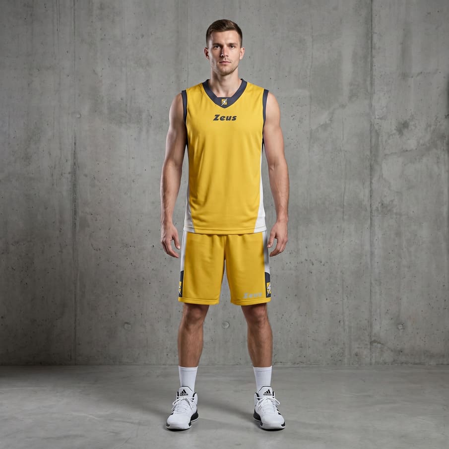 Zeus Tenue King Basketbal T-shirt + Shorts geel/blauw