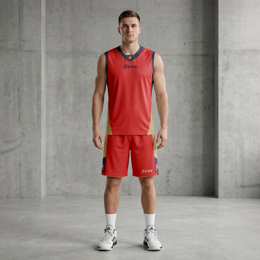 Zeus Kit King basketbal tenue shirt + short rood/blauw
