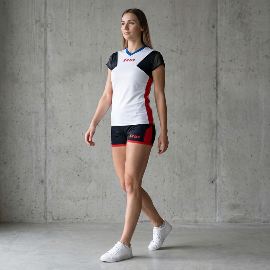 Zeus Kit Penelope dames sportshirt + short wit/zwart