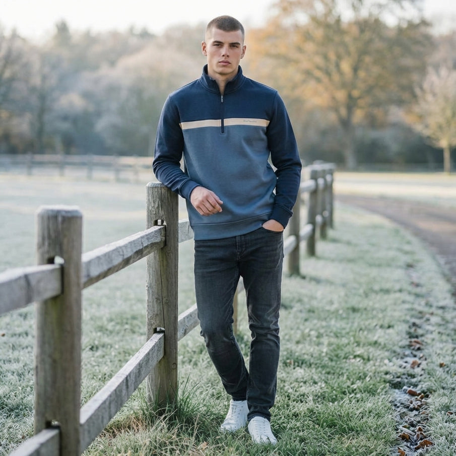 Ben Sherman Blau Tweekleurig Sweatshirt met rits voor heren 1981080945