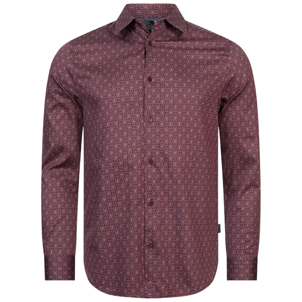 TED BAKER Pavia Star Geo Print Heren Overhemd met Lange Mouwen 272176-MAROON