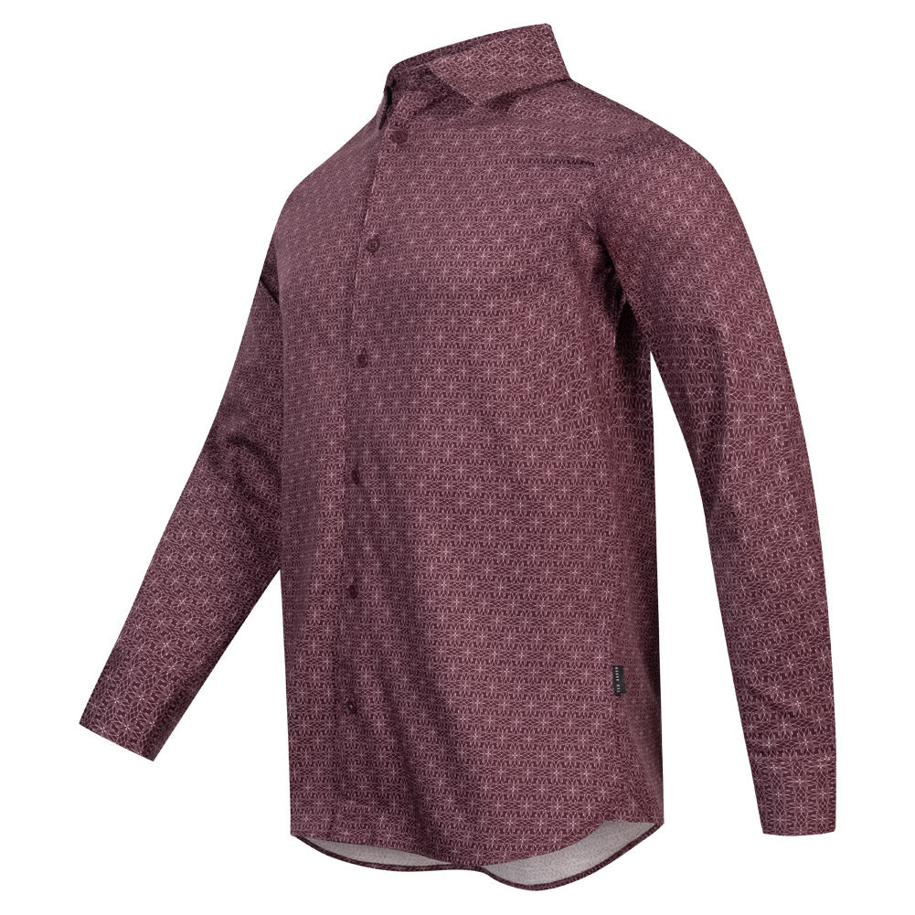 TED BAKER Pavia Star Geo Print Heren Overhemd met Lange Mouwen 272176-MAROON