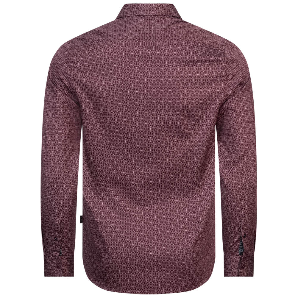 TED BAKER Pavia Star Geo Print Heren Overhemd met Lange Mouwen 272176-MAROON