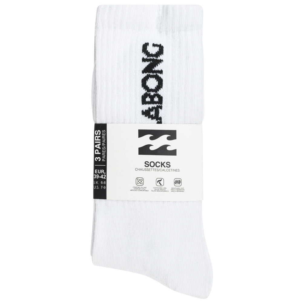 Billabong Unisex Crew Tennissokken 3 paar wit BG-01 CREW