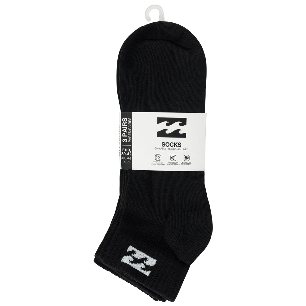 Billabong Uniseks Sokken Kwartlengte 3 Paar Zwart BG-20 QUARTER