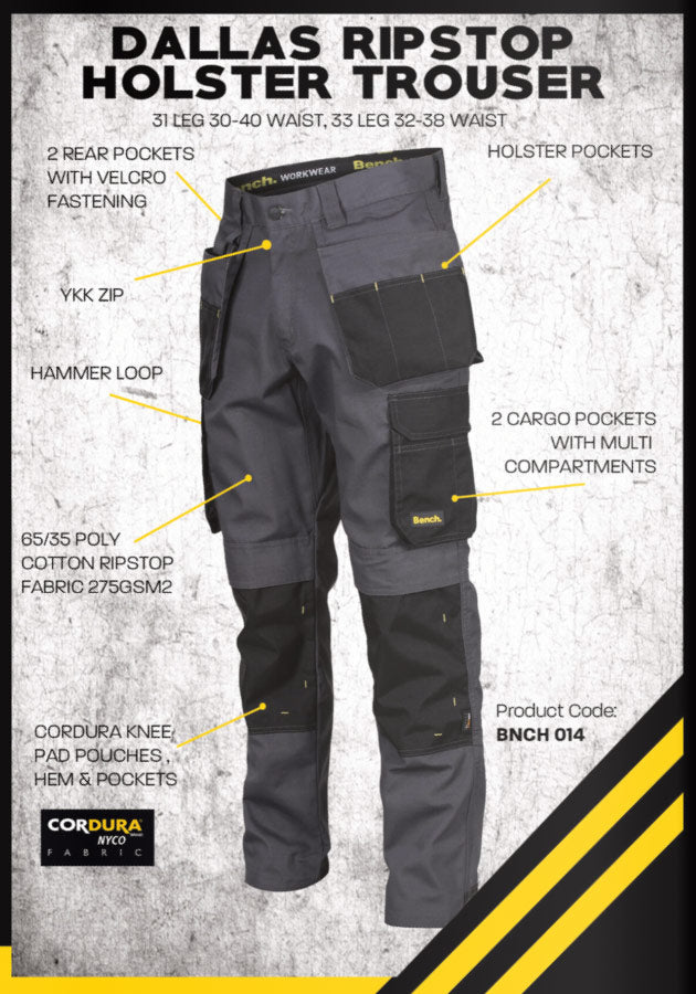 Bench Workwear Dallas Heren Werkbroek BNCH 014-Grijs/Zwart