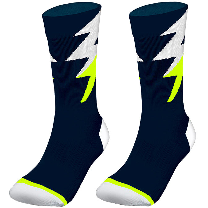 Zeus Thunder lange speciale trainingssokken marine neongeel