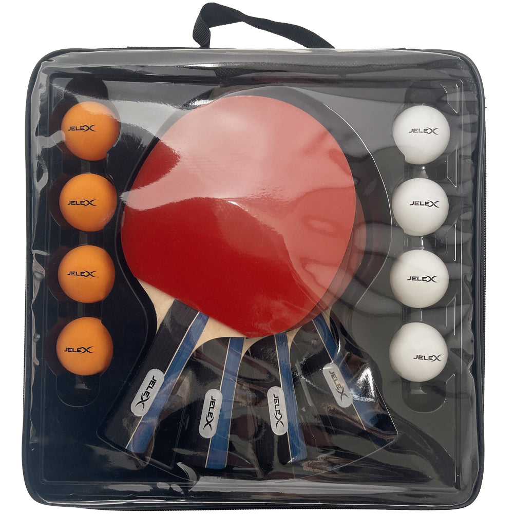JELEX Sidespin Tafeltennisbatjes set van 4 met 8 balletjes