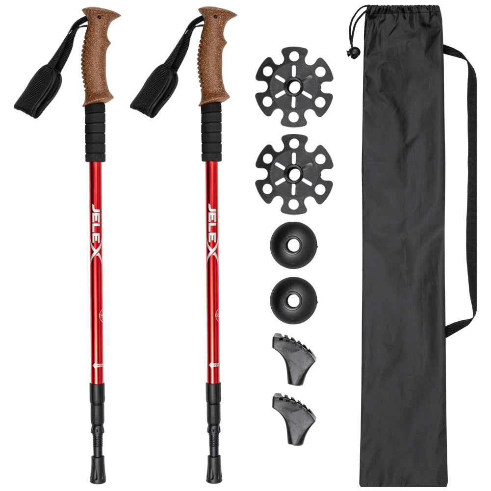 JELEX Nordic Walkingstokken met kurkgrepen rood