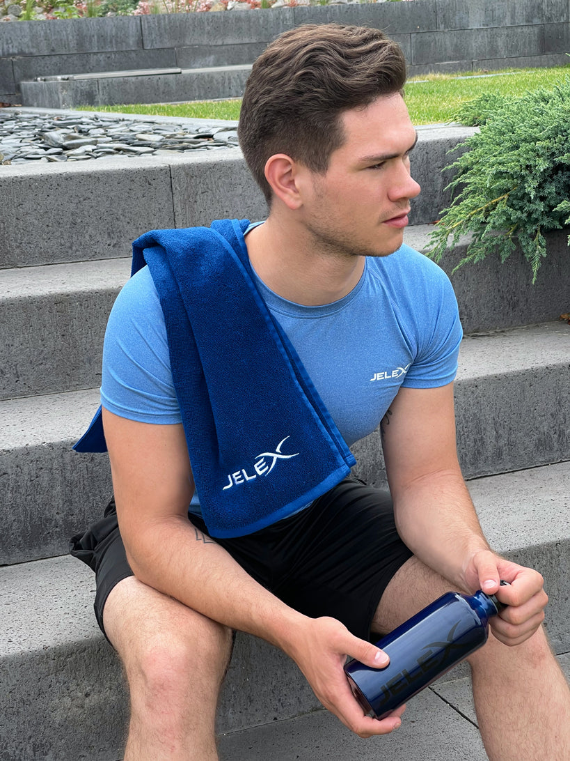 JELEX "100FIT" Fitness handdoek met zak koningsblauw