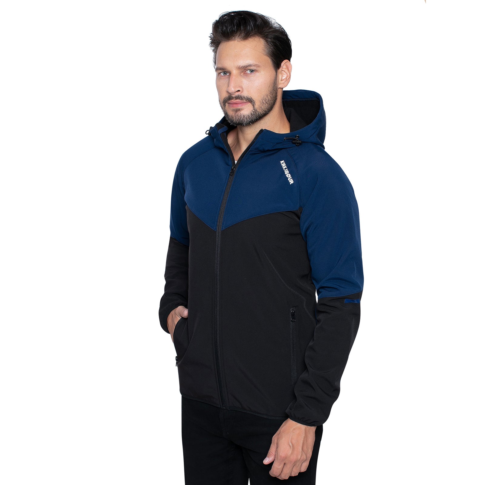 KIRKJUBØUR® "Njordr" Softshelljas voor heren 10.000 mm waterkolom navy/zwart