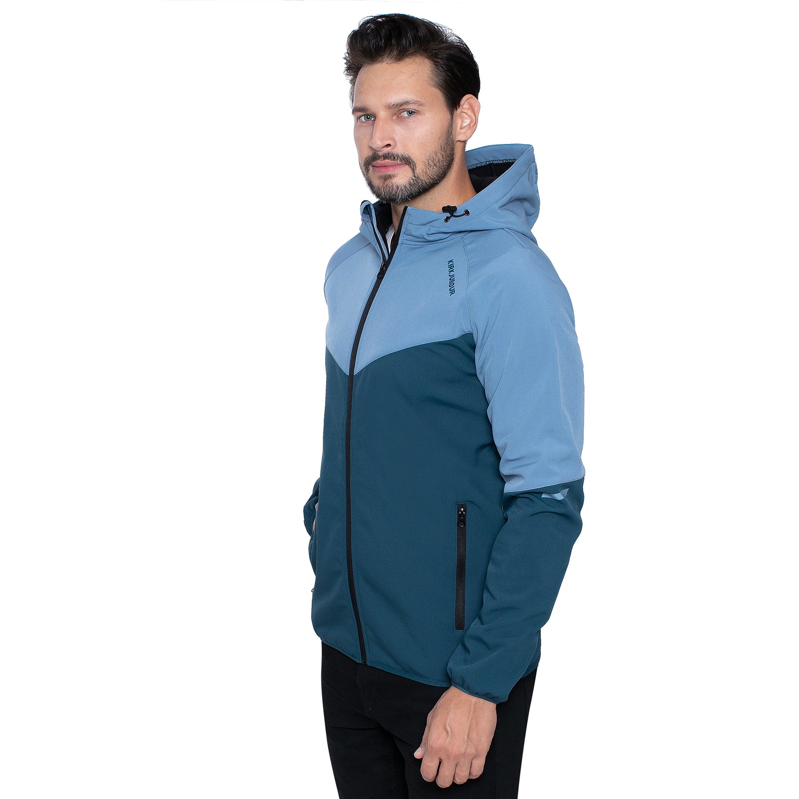 KIRKJUBØUR® "Njordr" heren SOFTSHELL-jas 10.000 mm waterkolom blauw/lichtblauw
