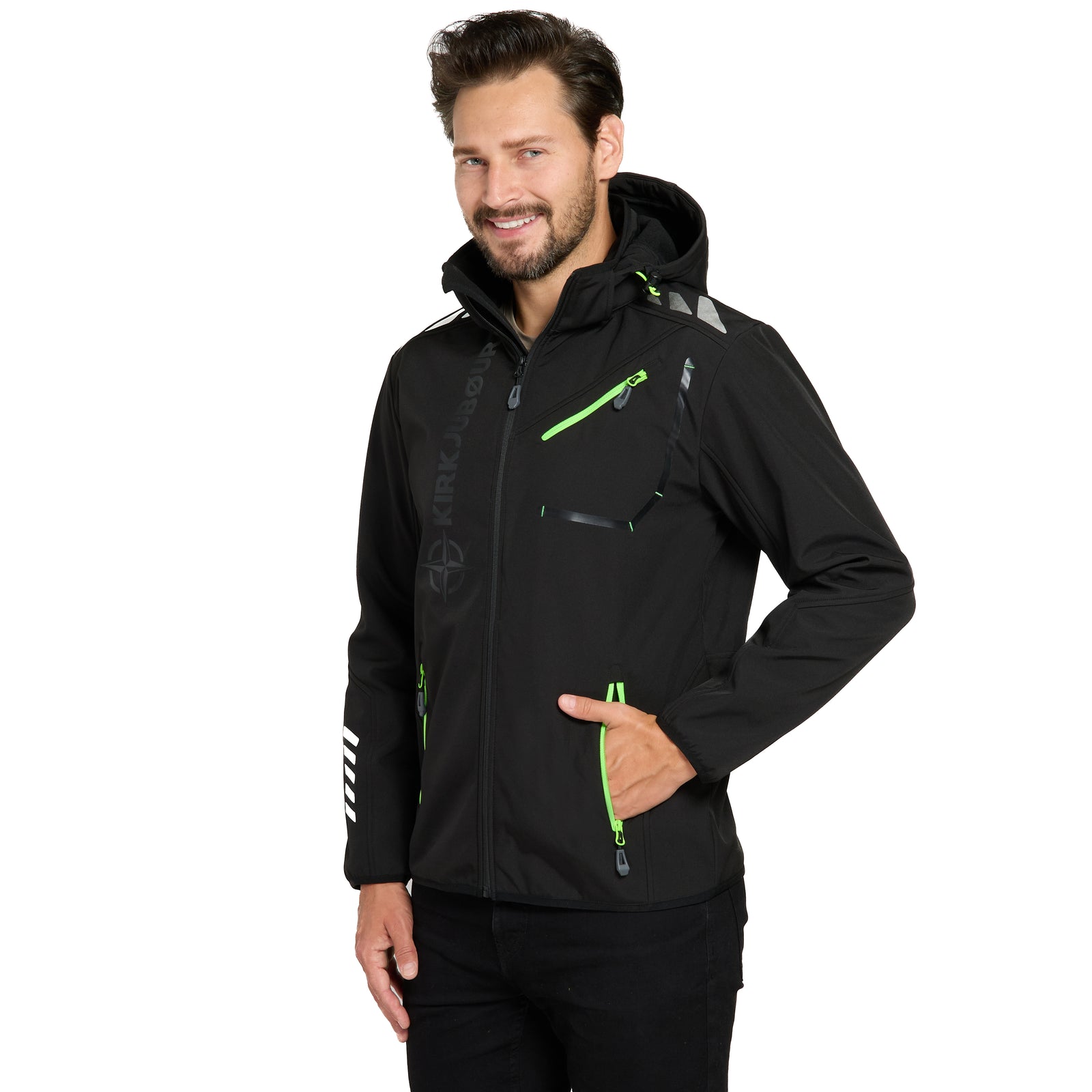 KIRKJUBØUR® "Alvik" Softshelljack voor heren 10.000 mm waterkolom zwart/groen