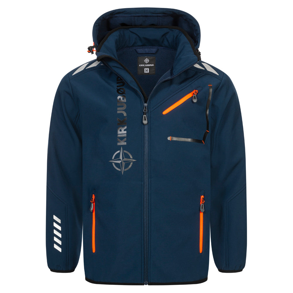 KIRKJUBØUR® "Alvik" Softshelljack voor heren 10.000 mm waterkolom marine/oranje