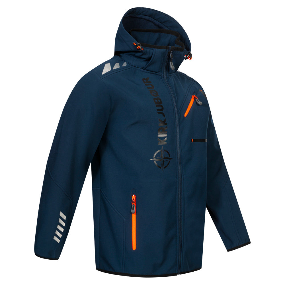 KIRKJUBØUR® "Alvik" Softshelljack voor heren 10.000 mm waterkolom marine/oranje