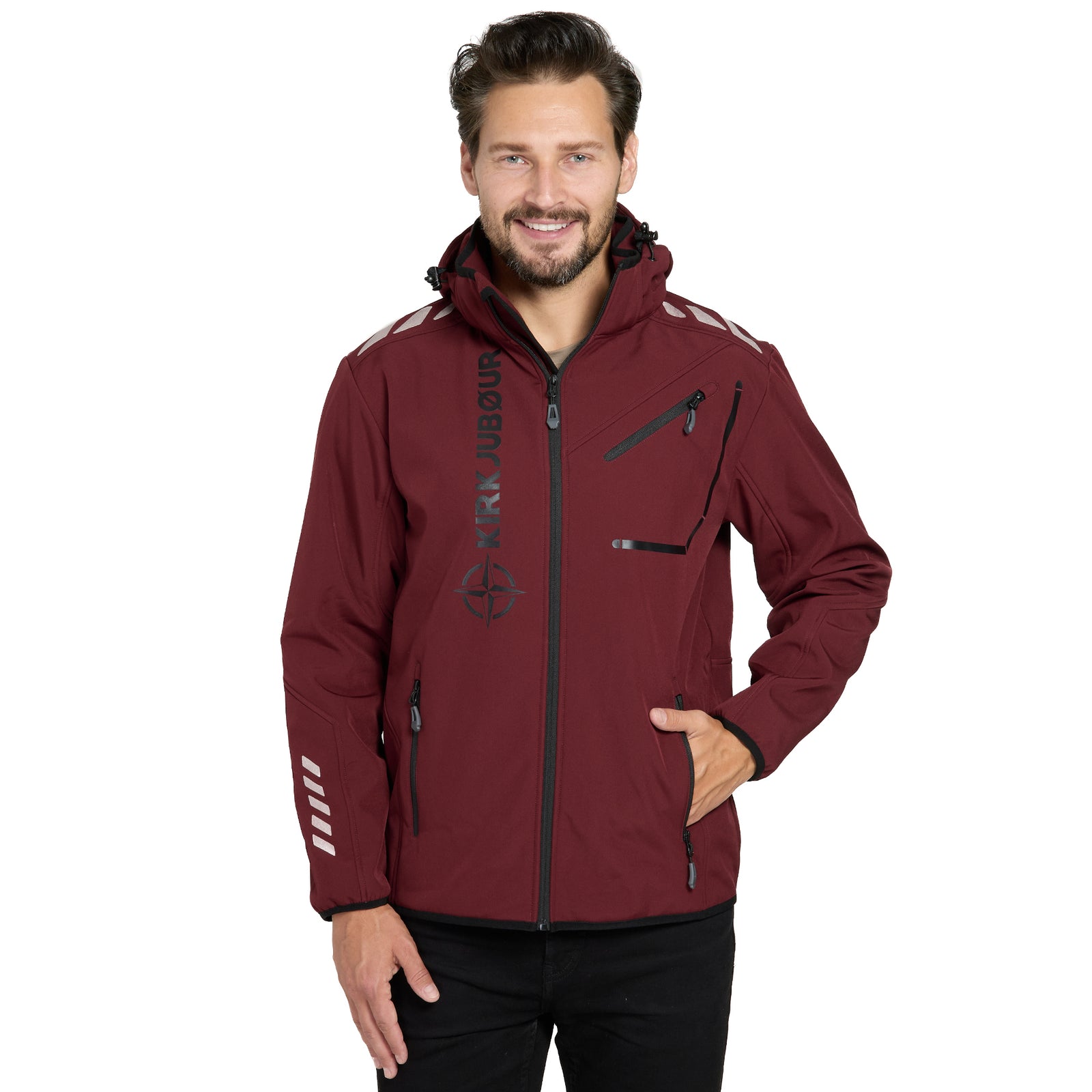 KIRKJUBØUR® "Alvik" Softshelljack voor heren 10.000 mm waterkolom donkerrood/zwart