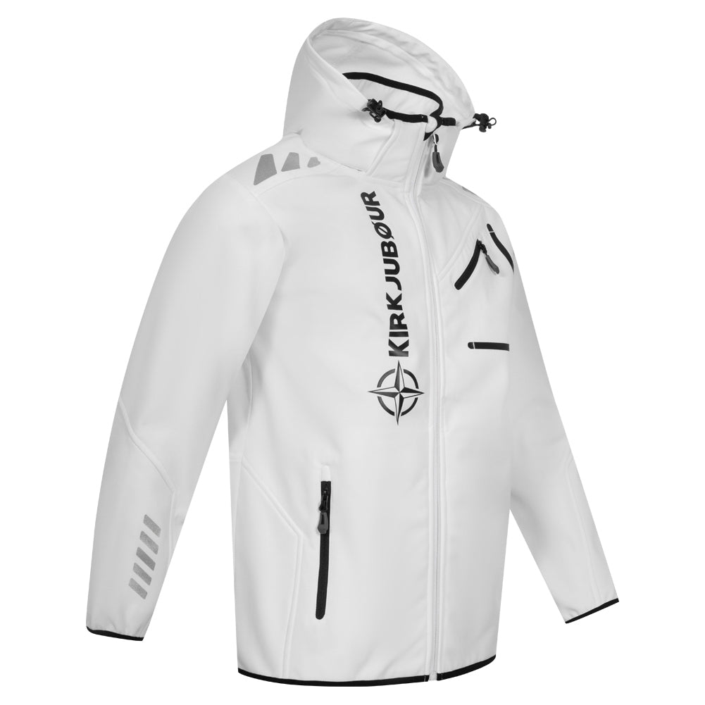 KIRKJUBØUR® "Alvik" Heren SOFTSHELLjas 10.000 mm waterkolom wit/zwart