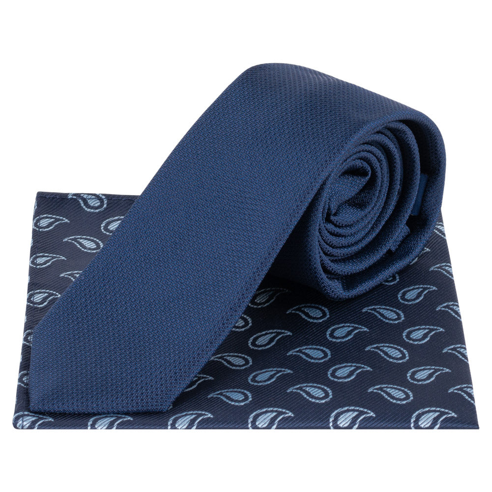 Lambretta Paisley gebreide stropdas en pochet voor heren LAMAW2313-NAVY